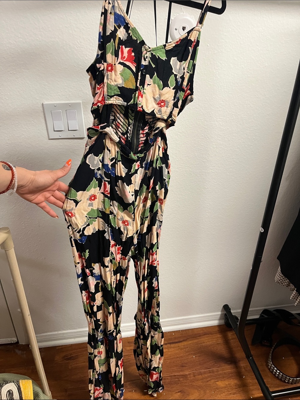 Kimchi Blue Black Floral Spaghetti-Strap Jumpsuit